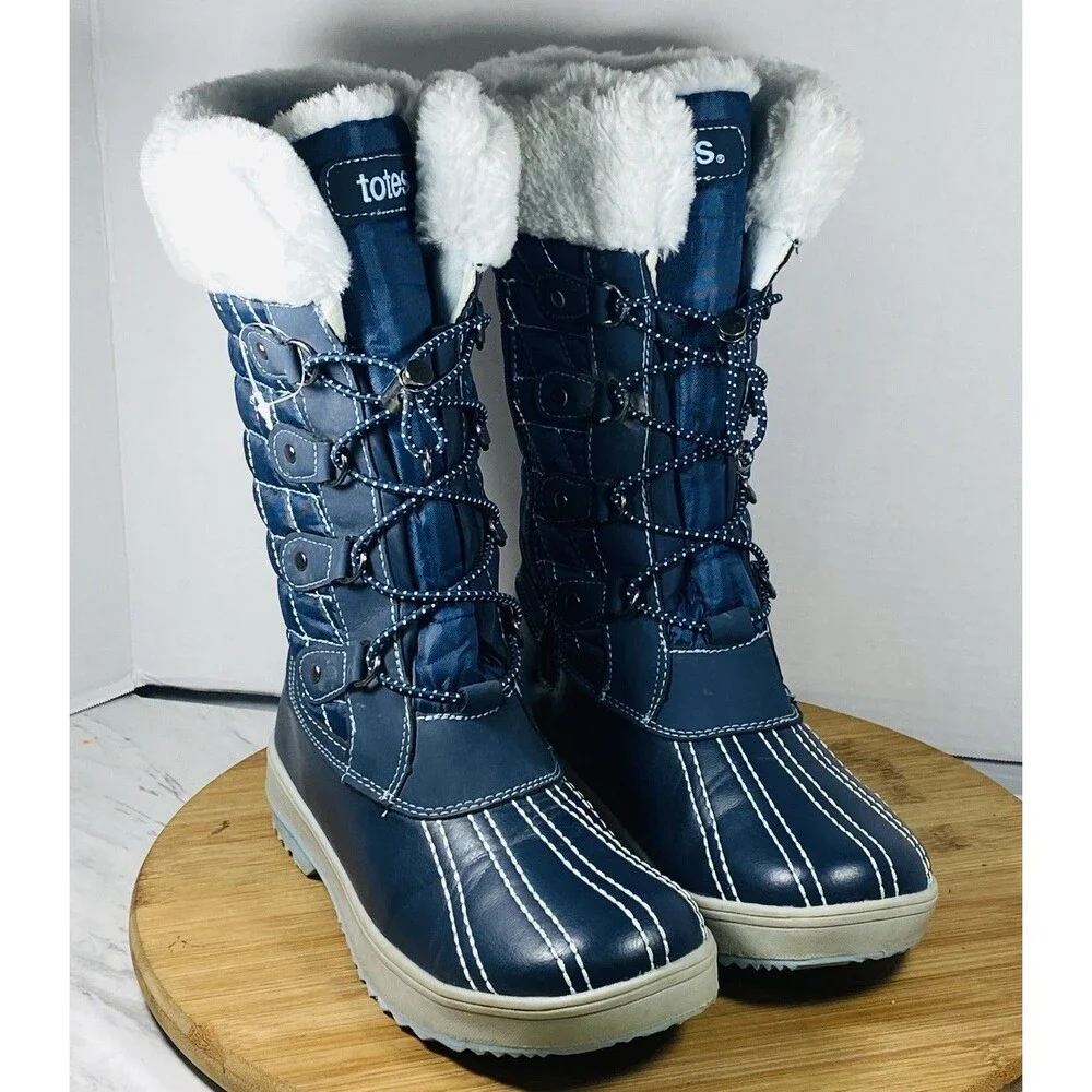 TOTES Girls SHIRLEY Blue Thermolite Warm Lined Lace Up Snow Boots, Size 4M